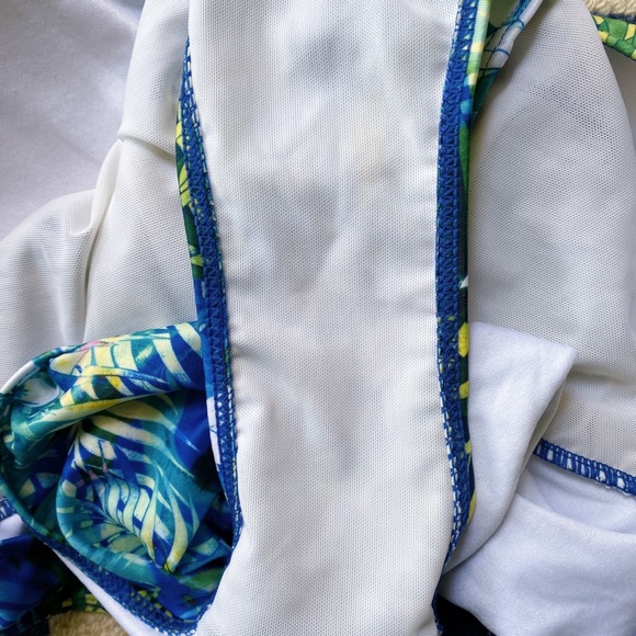 🏝 DOROTHY PERKINS BLUE GREEN PALM PRINT ONE-PIECE BATHING SUIT! - Picture 9 of 11